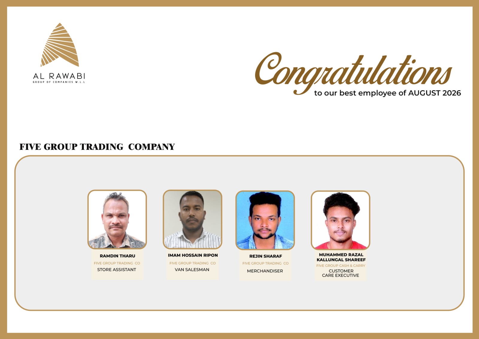 Best Employees of August 2026 In FIVE GROUP TRADING COMPANY